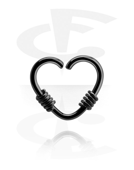 Alke za piercing, Neprekidni prsten u obliku srca (kirurški čelik, crna, sjajna završna obrada), Kirurški čelik 316L