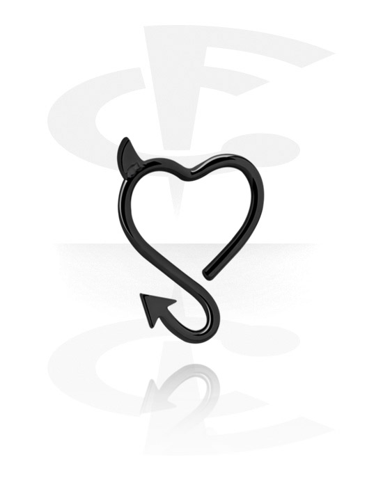 Kółka do piercingu, Kółko rozginane w kształcie serca (stal chirurgiczna, czarny, błyszczące wykończenie), Stal chirurgiczna 316L