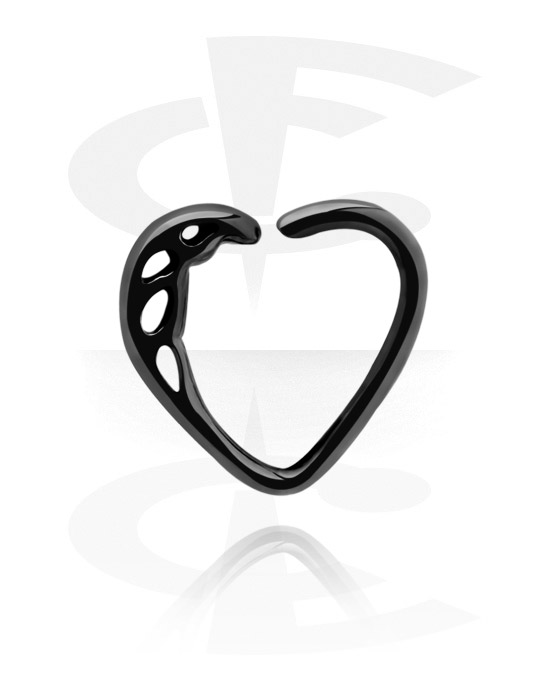 Piercing Rings, Heart-shaped continuous ring (surgical steel, black, shiny finish)