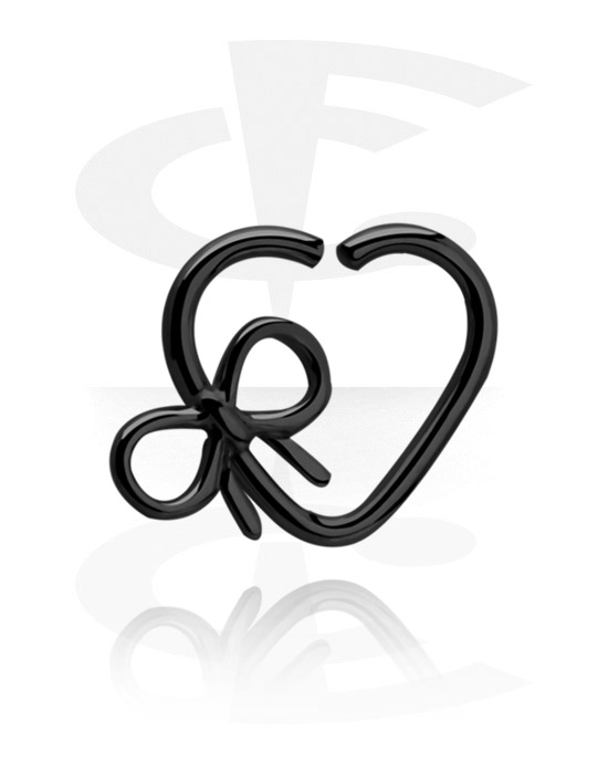 Piercing Rings, Heart-shaped continuous ring (surgical steel, black, shiny finish) with bow, Surgical Steel 316L