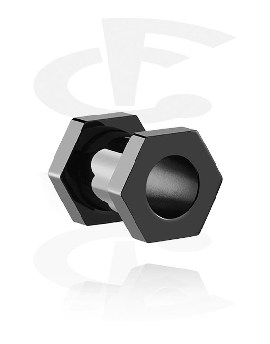 Alagutak és dugók, Hexagon-shaped screw-on tunnel (surgical steel, black), Sebészeti acél, 316L
