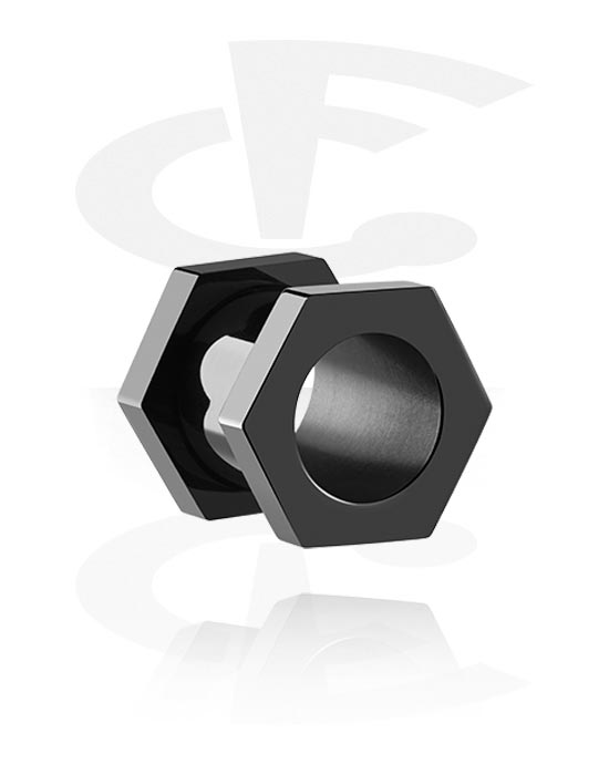 Tunnlar & Pluggar, Hexagon-shaped screw-on tunnel (surgical steel, black), Kirurgiskt stål 316L