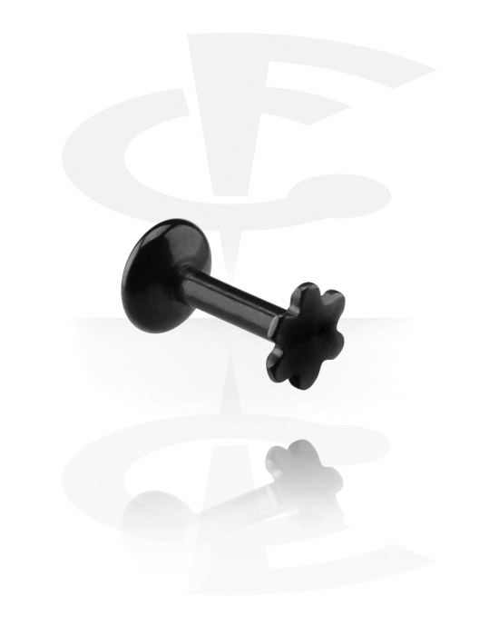 Labrety, Internally Threaded Labret with Black Flower, Surgical Steel 316L
