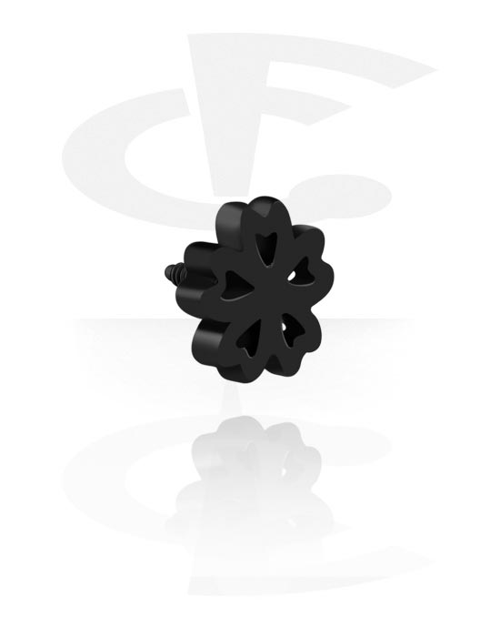 Kuler og staver ++, Feste for 1,2mm innvendig gjengede pinner (kirurgisk stål, svart, skinnende finish) med blomsterdesign, Kirurgisk stål 316L