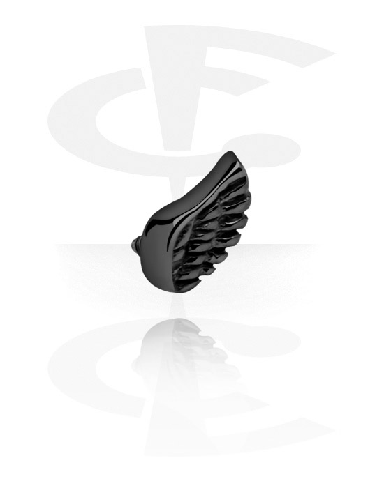 Kugeln, Stäbe & mehr, Aufsatz für 1,2mm Stäbe mit Innengewinde (Chirurgenstahl, schwarz, glänzend) mit Flügel-Design, Chirurgenstahl 316L