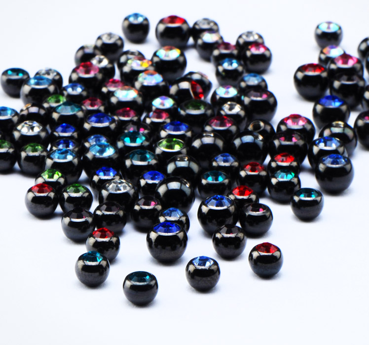 Tukkupakkaukset, Jeweled Black Balls for 1.6mm Pins, Surgical Steel 316L