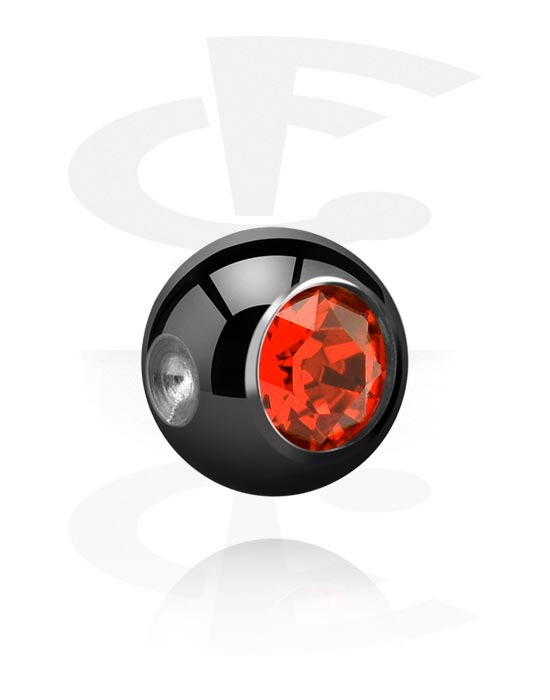 Boules, barres & plus, Boule pour ball closure ring (acier chirurgical, noir, finition brillante) avec pierre en cristal, Acier chirurgical 316L