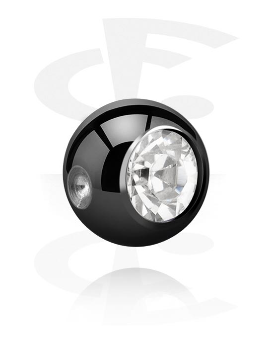 Boules, barres & plus, Boule pour ball closure ring (acier chirurgical, noir, finition brillante) avec pierre en cristal, Acier chirurgical 316L