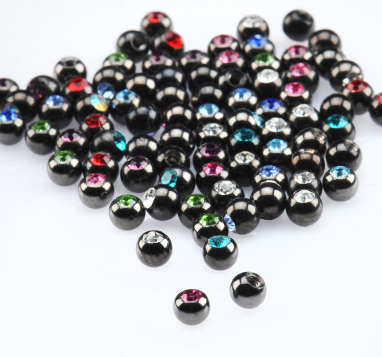 Tukkupakkaukset, Jeweled Black Micro Balls for 1.2mm Pins, Surgical Steel 316L