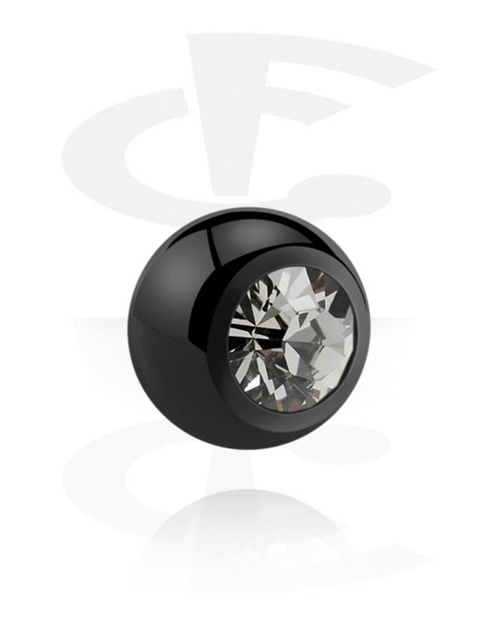 Kulor, stavar & mer, Ball for 1.2mm threaded pins (surgical steel, black, shiny finish) med kristallstenar, Kirurgiskt stål 316L