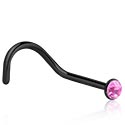 Nose Jewellery & Septums, Curved nose stud (surgical steel, black, shiny finish) with crystal stone, Surgical Steel 316L
