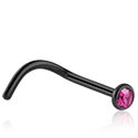Piercings nez & Septums, Piercing nez incurvé (acier chirurgical, noir, finition brillante) avec pierre en crystal, Acier chirurgical 316L