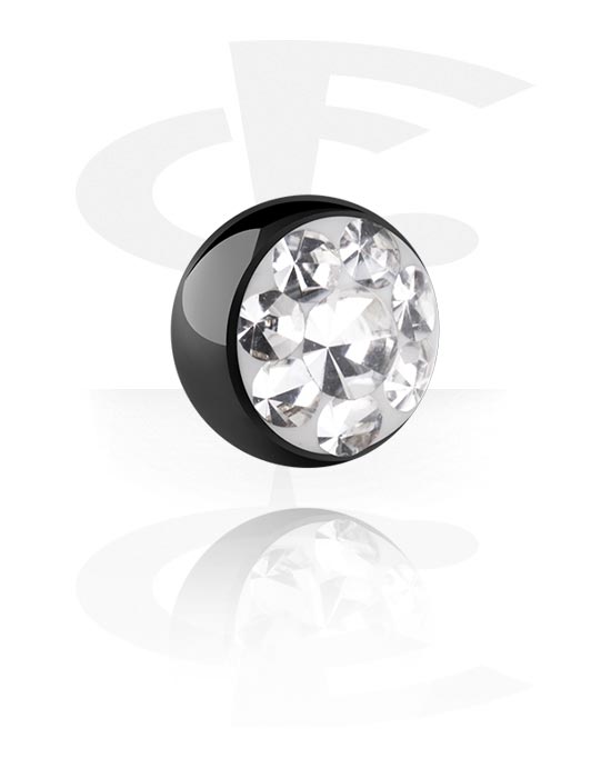 Kulor, stavar & mer, Ball for 1.6mm threaded pins (surgical steel, black, shiny finish) med kristallstenar, Kirurgiskt stål 316L