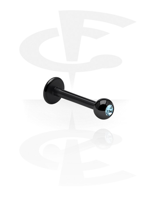Labrets, Labret (surgical steel, black, shiny finish) with Jewelled Ball, Surgical Steel 316L