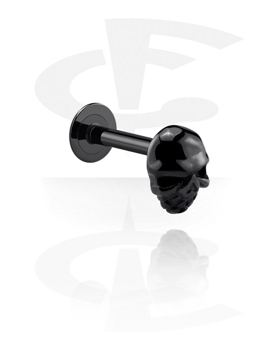 Labrety, Labret (surgical steel, black, shiny finish) z nakrętką czaszką