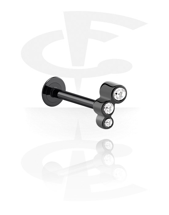 Labrets, Labret (surgical steel, black, shiny finish) with attachment and crystal stones