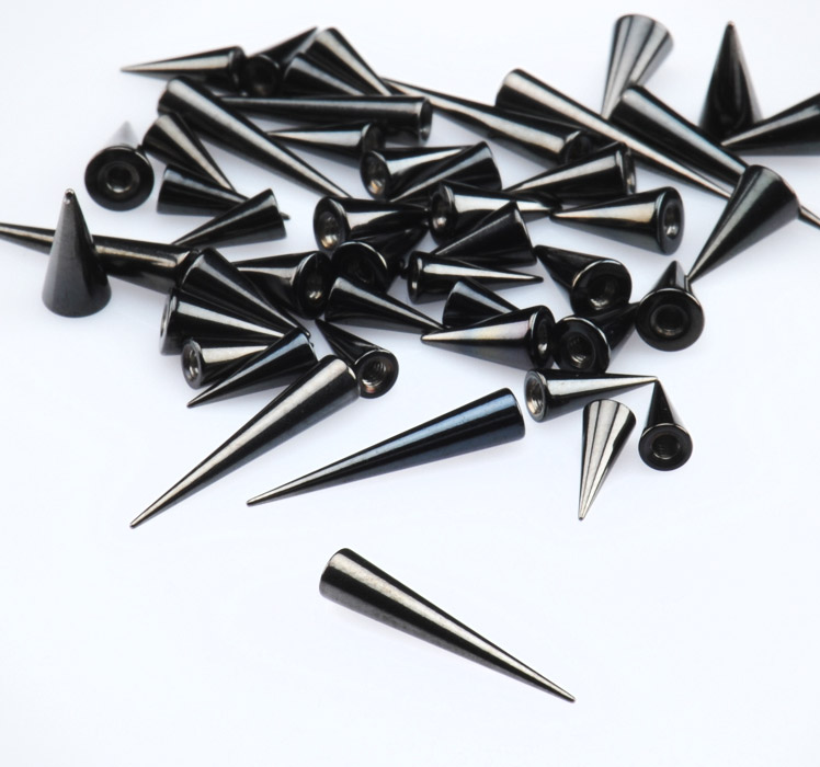 Tukkupakkaukset, Black Long Cones for 1.6mm Pins, Surgical Steel 316L