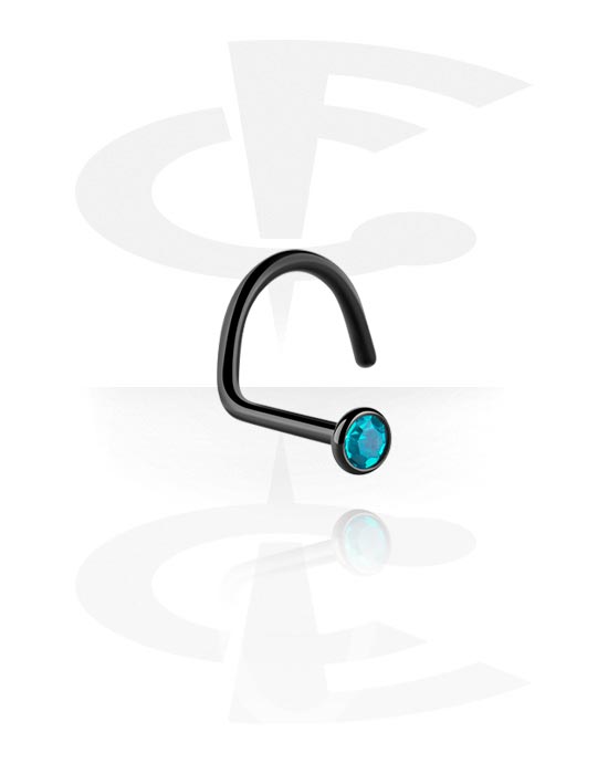 Nesestaver og -ringer, Buet nesedobb (kirurgisk stål, svart, skinnende finish) med krystallstein, Kirurgisk stål 316L, Titan