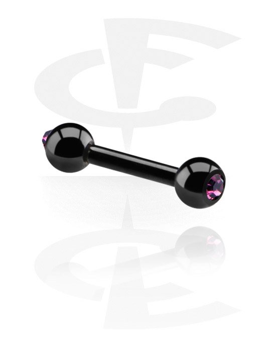 Lige stave, Black Barbell with Jewelled Balls, Surgical Steel 316L