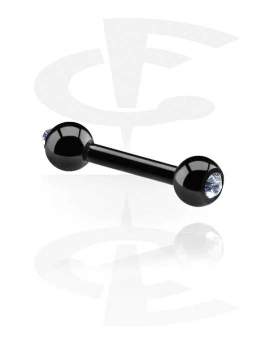 Sztangi, Black Barbell with Jewelled Balls, Surgical Steel 316L