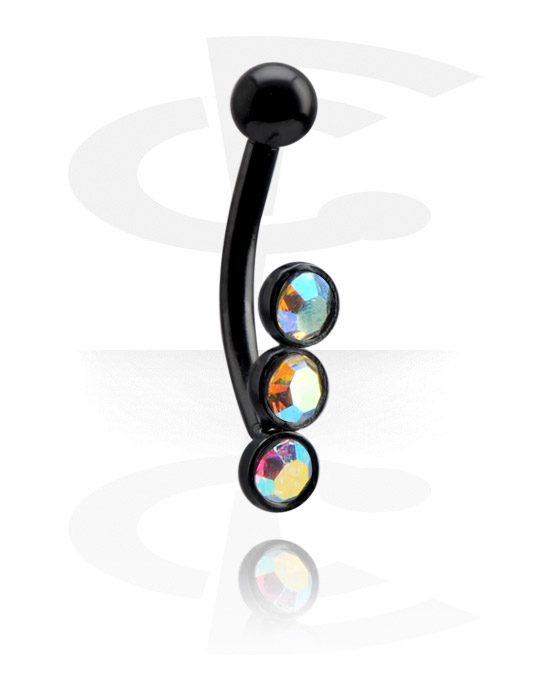 Curved Barbells, Black Fancy Jeweled Micro Banana, Surgical Steel 316L