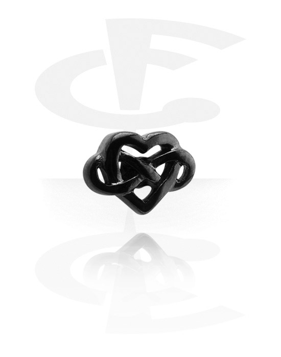 Boules, barres & plus, Accessoire pour barre à filetage de 1.2 mm (acier chirurgical, noir, finition brillante) avec motif coeur, Acier chirurgical 316L