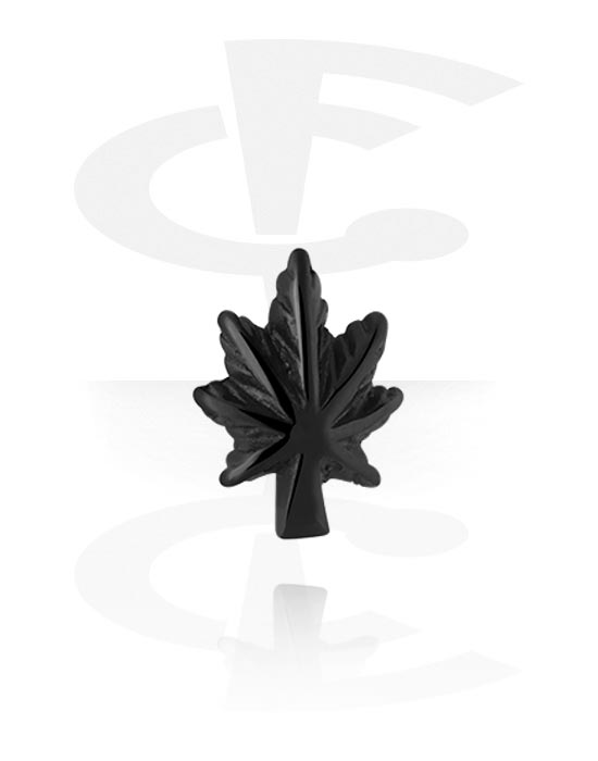 Kuler og staver ++, Feste for 1,2 mm gjengede pinner (kirurgisk stål, svart, skinnende finish) med Marihuanablad, Kirurgisk stål 316L