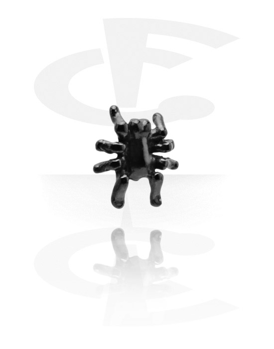 Kugler, stave m.m., Vedhæng til 1,2 mm stav med gevind (kirurgisk stål, sort, blank finish) med Edderkopmotiv, Kirurgisk stål 316L