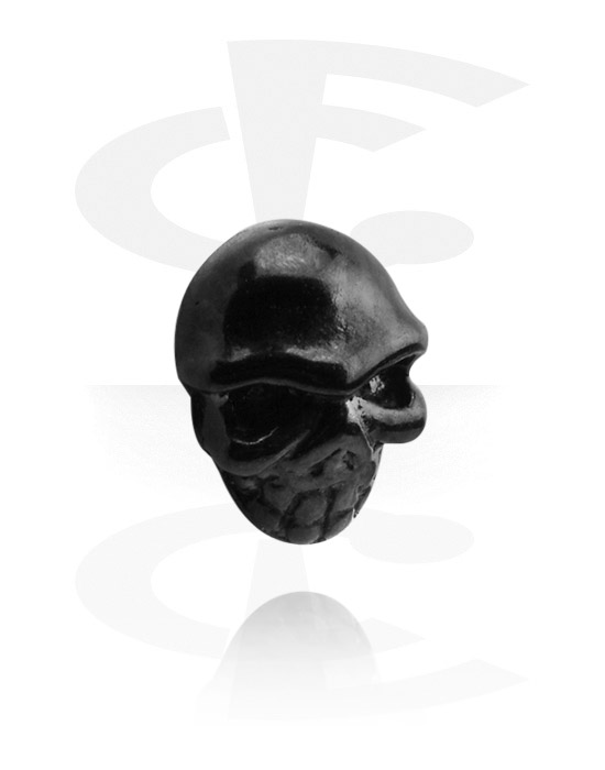 Boules, barres & plus, Accessoire pour barre à filetage de 1.2 mm (acier chirurgical, noir, finition brillante) avec motif tête de mort, Acier chirurgical 316L