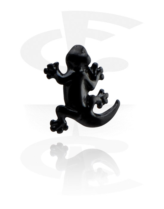 Boules, barres & plus, Accessoire pour barre à filetage de 1.2 mm (acier chirurgical, noir, finition brillante) avec motif gecko, Acier chirurgical 316L