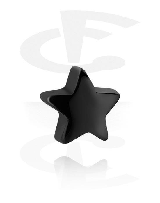 Kuler og staver ++, Feste for 1,2 mm gjengede pinner (kirurgisk stål, svart, skinnende finish) med stjernedesign, Kirurgisk stål 316L