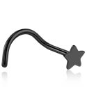 Nose Jewellery & Septums, Curved nose stud (surgical steel, black, shiny finish) with star attachment, Surgical Steel 316L, Titanium ASTM F136