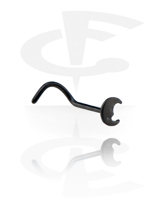 Nose Jewellery & Septums, Curved nose stud (surgical steel, black, shiny finish) with moon attachment, Surgical Steel 316L