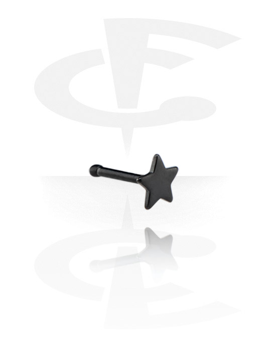 Nose Jewelry & Septums, Straight nose stud (surgical steel, black, shiny finish) with star attachment, Surgical Steel 316L