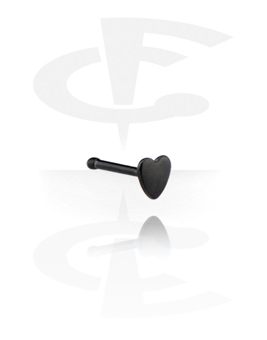 Nose Jewellery & Septums, Straight nose stud (surgical steel, black, shiny finish) with heart attachment, Surgical Steel 316L