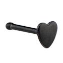 Nosovky a krúžky do nosa, Rovná nosovka (chirurgická oceľ, čierna, lesklý povrch) s ozdoba srdce, Chirurgická oceľ 316L