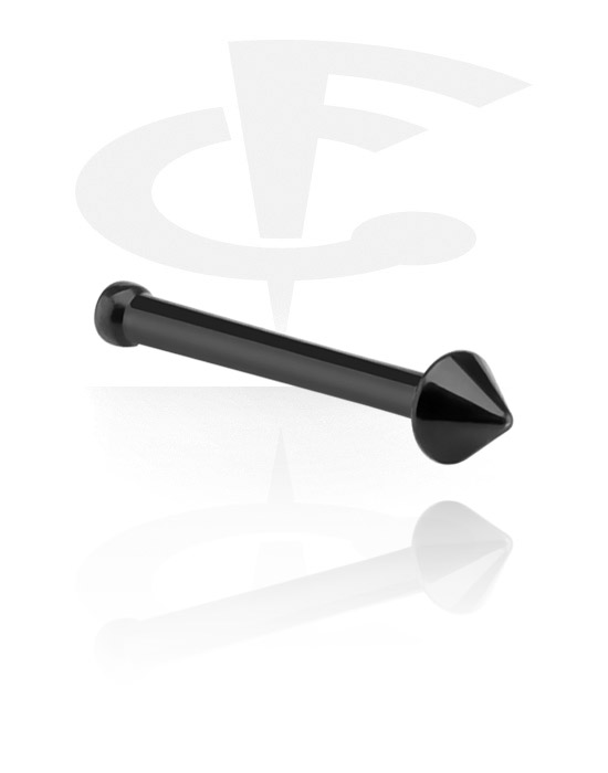 Nose Jewellery & Septums, Straight nose stud (surgical steel, black, shiny finish) with cone, Surgical Steel 316L