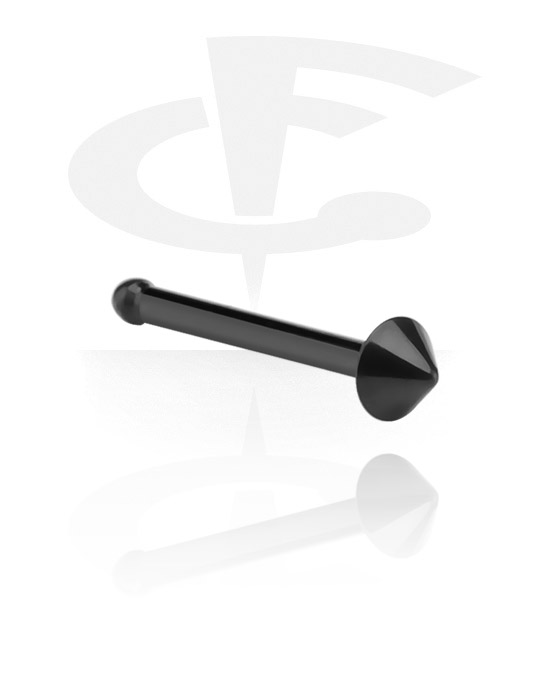 Nose Jewelry & Septums, Straight nose stud (surgical steel, black, shiny finish) with cone, Surgical Steel 316L