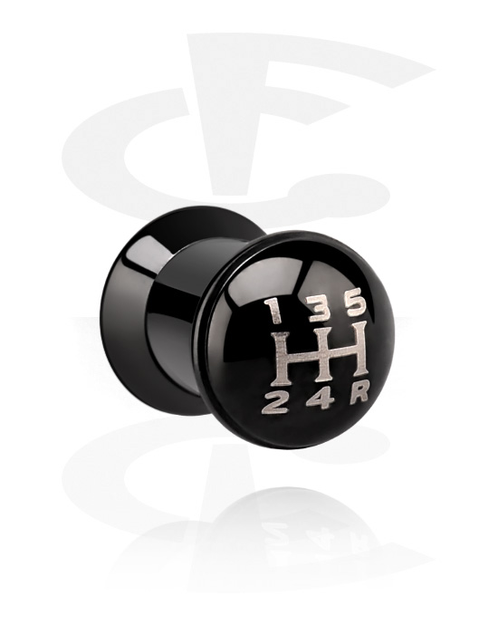 Tunnels & Plugs, Double flared plug (surgical steel, black, shiny finish) with gear shifting, Surgical Steel 316L