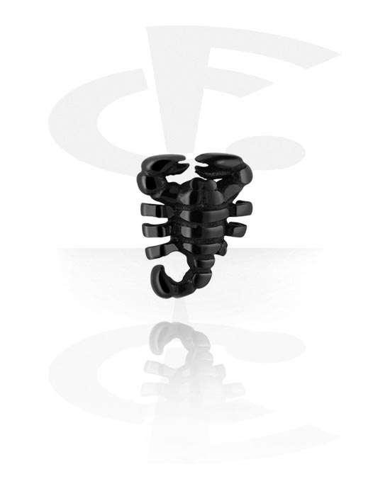 Boules, barres & plus, Accessoire pour barre à filetage de 1.6 mm (acier chirurgical, noir, finition brillante) avec scorpion design, Acier chirurgical 316L