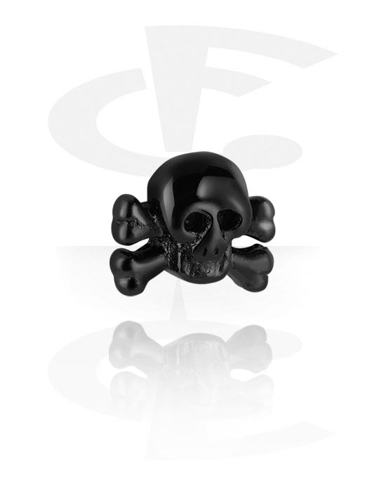 Balls, Pins & More, Attachment for 1.6mm threaded pins (surgical steel, black, shiny finish) with skull design, Surgical Steel 316L