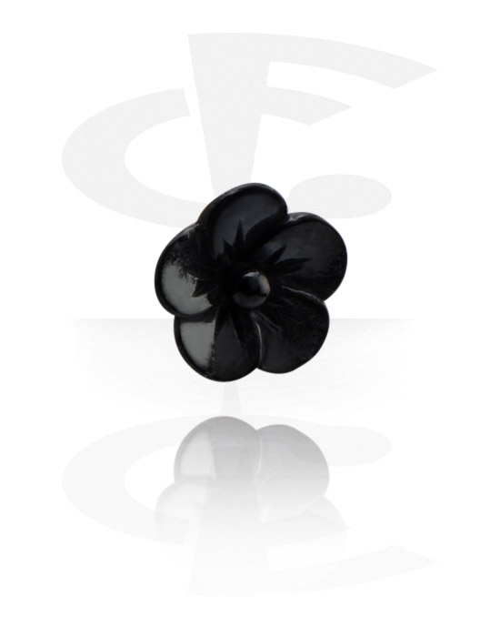 Boules, barres & plus, Accessoire pour barre à filetage de 1.6 mm (acier chirurgical, noir, finition brillante) avec motif fleur, Acier chirurgical 316L