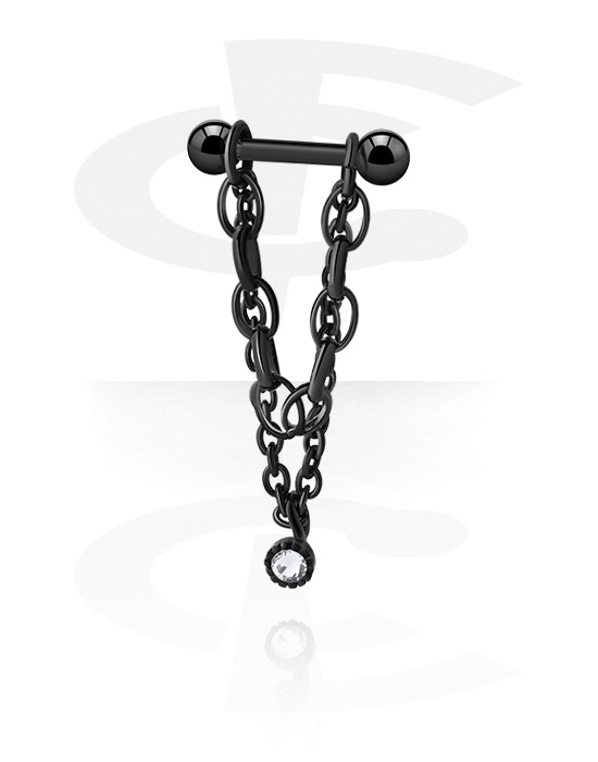 Helix & tragus, Helix-piercing med kæde og Krystalsten, Kirurgisk stål 316L