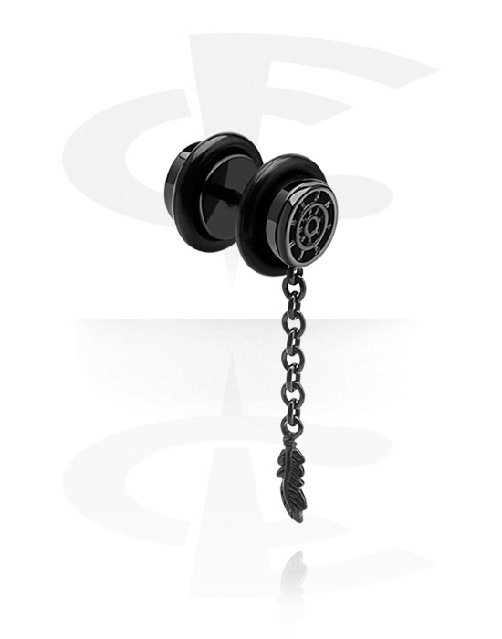 Fake Piercings, Black Fake Plug with Charm, Surgical Steel 316L