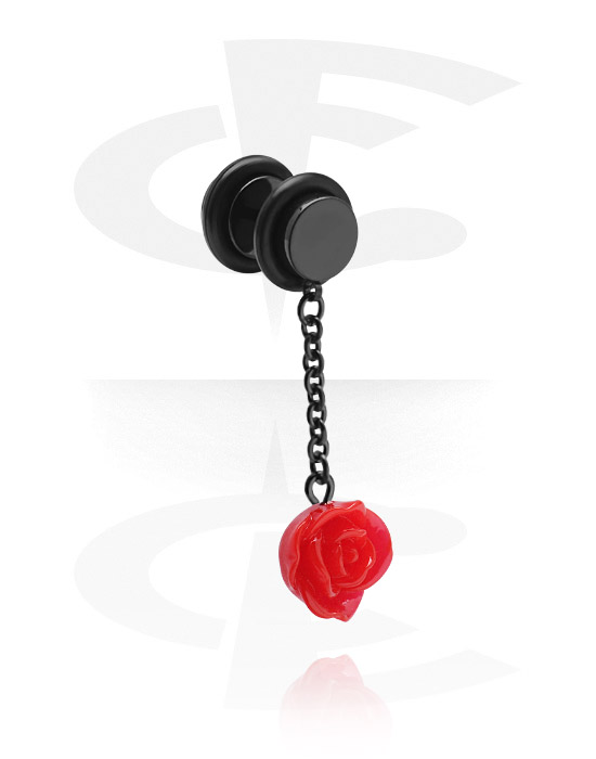 Fake Piercings, Black Fake Plug with Charm, Surgical Steel 316L