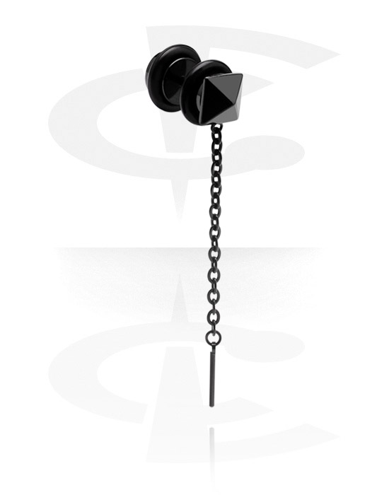 Fake Piercings, Black Fake Plug with Chain, Surgical Steel 316L