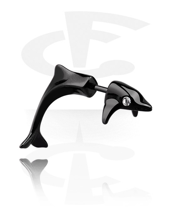 Piercings falsos, Falso plug negro  "delfín", Acero quirúrgico 316L