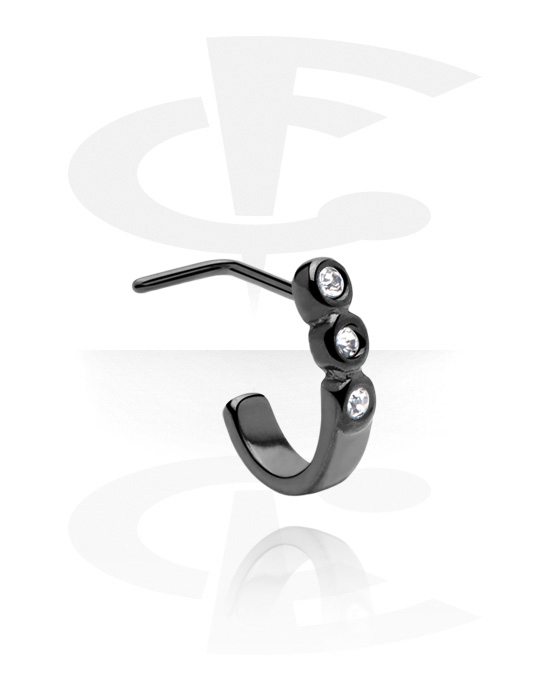 Nesestaver og -ringer, L-formet nesedobb (kirurgisk stål, svart, skinnende finish) med krystallsteiner, Kirurgisk stål 316L