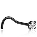 Nosovky a krúžky do nosa, Zahnutá nosovka (chirurgická oceľ, čierna, lesklý povrch) s Kryštálový kameň, Chirurgická oceľ 316L