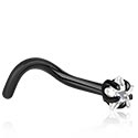 Piercings nez & Septums, Piercing nez incurvé (acier chirurgical, noir, finition brillante) avec pierre en crystal, Acier chirurgical 316L